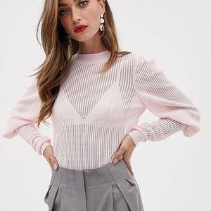 Y.A.S. | YAS Puff Long Sleeve Lightweight Knit Light Pink Viscose Semi Sheer M